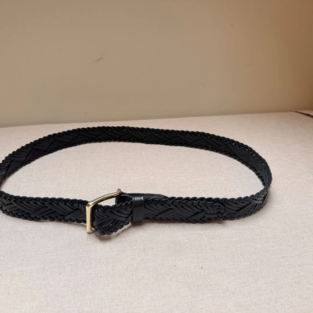Ladies JCrew Black Braided Belt Genuine Leather M/L Excellent - Picture 5 of 9